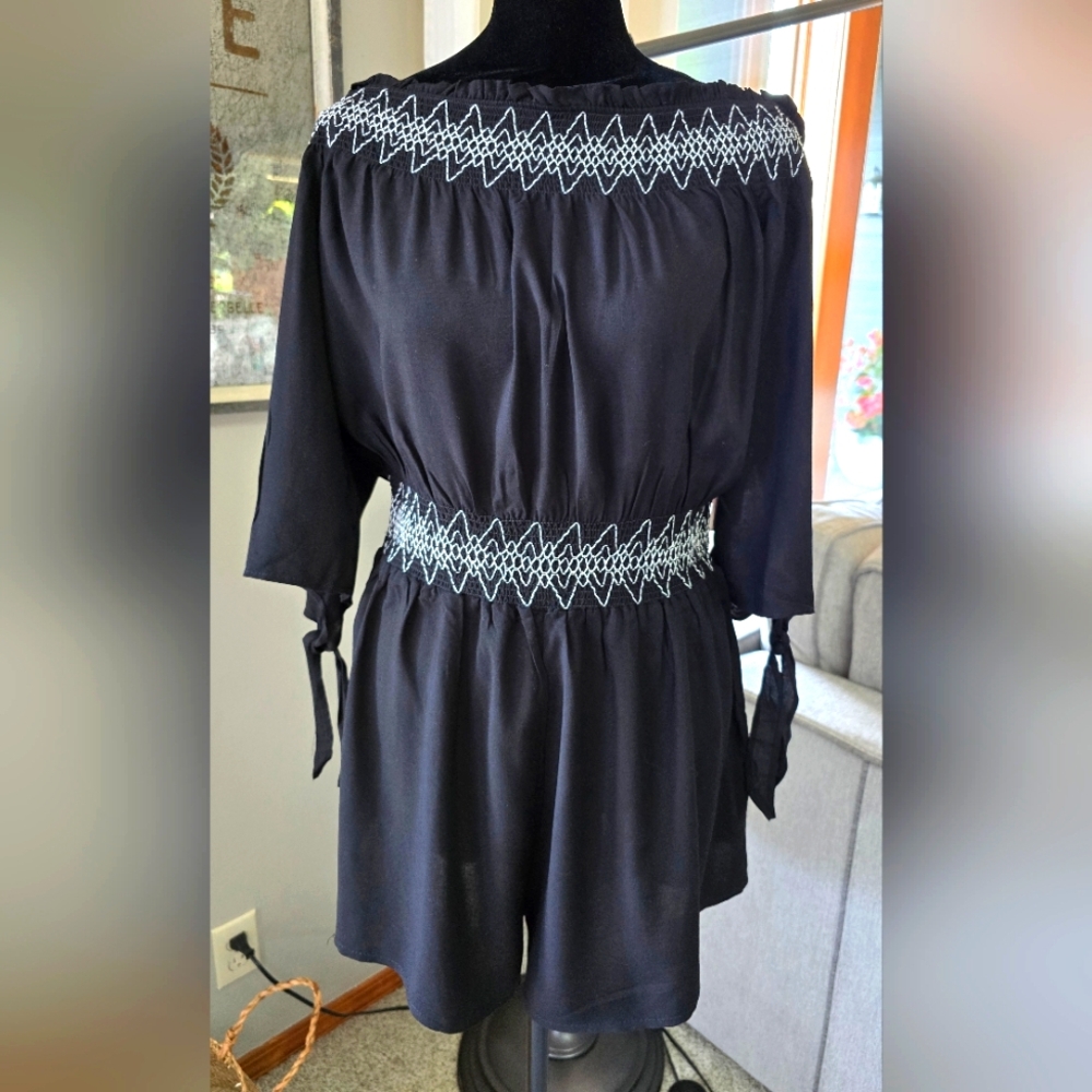 GO COCO - Black Romper with White Embroidery - Size L